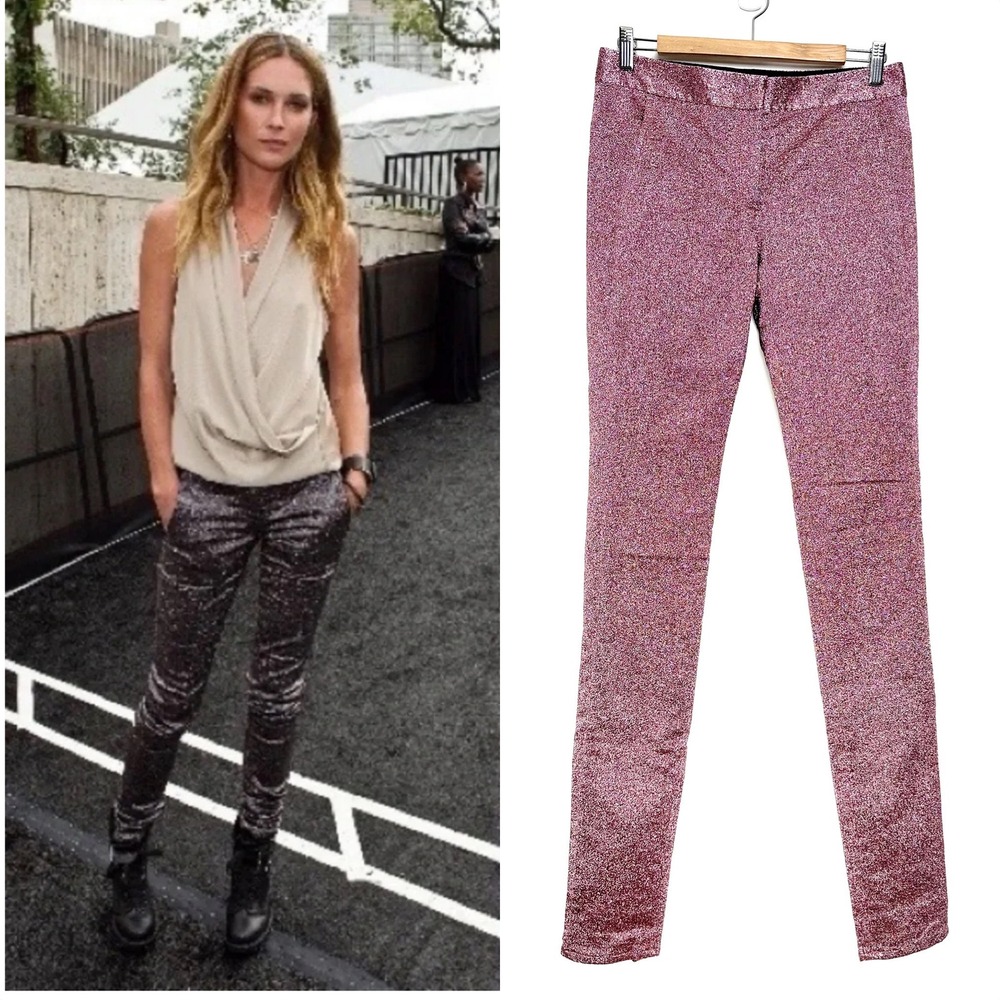 Alexander Wang Glitter Drainpipe Pants Pink Metallic Slim Fit Size 4
